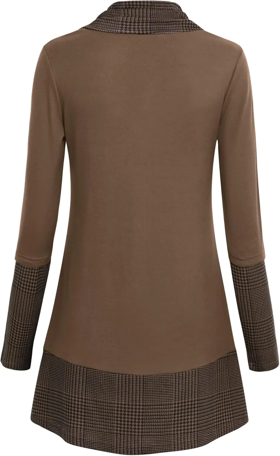 Cowl Neck Tunics Long Sleeve Patchwork Form Fitting Casual A-Line Top Blouse