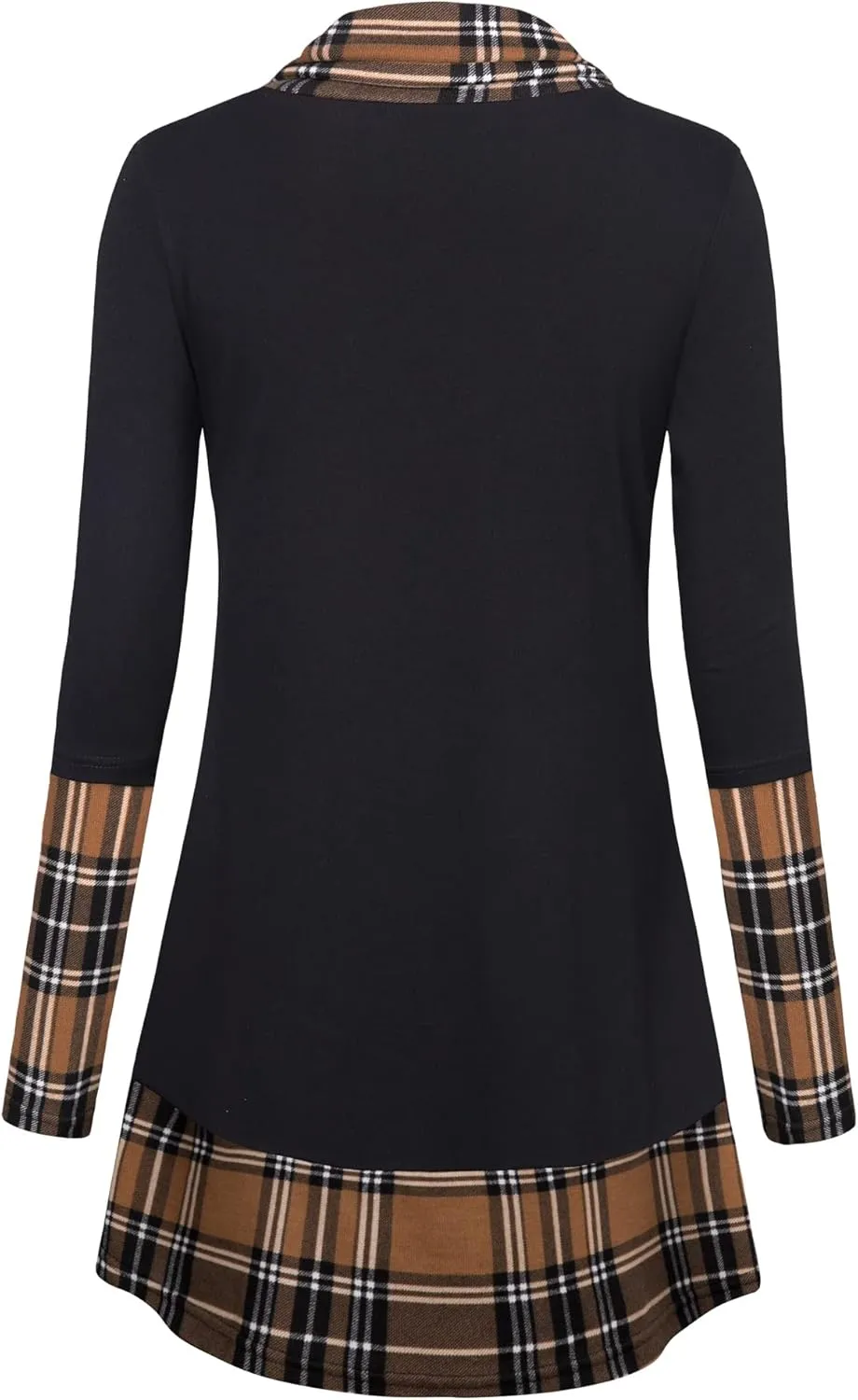 Cowl Neck Tunics Long Sleeve Patchwork Form Fitting Casual A-Line Top Blouse