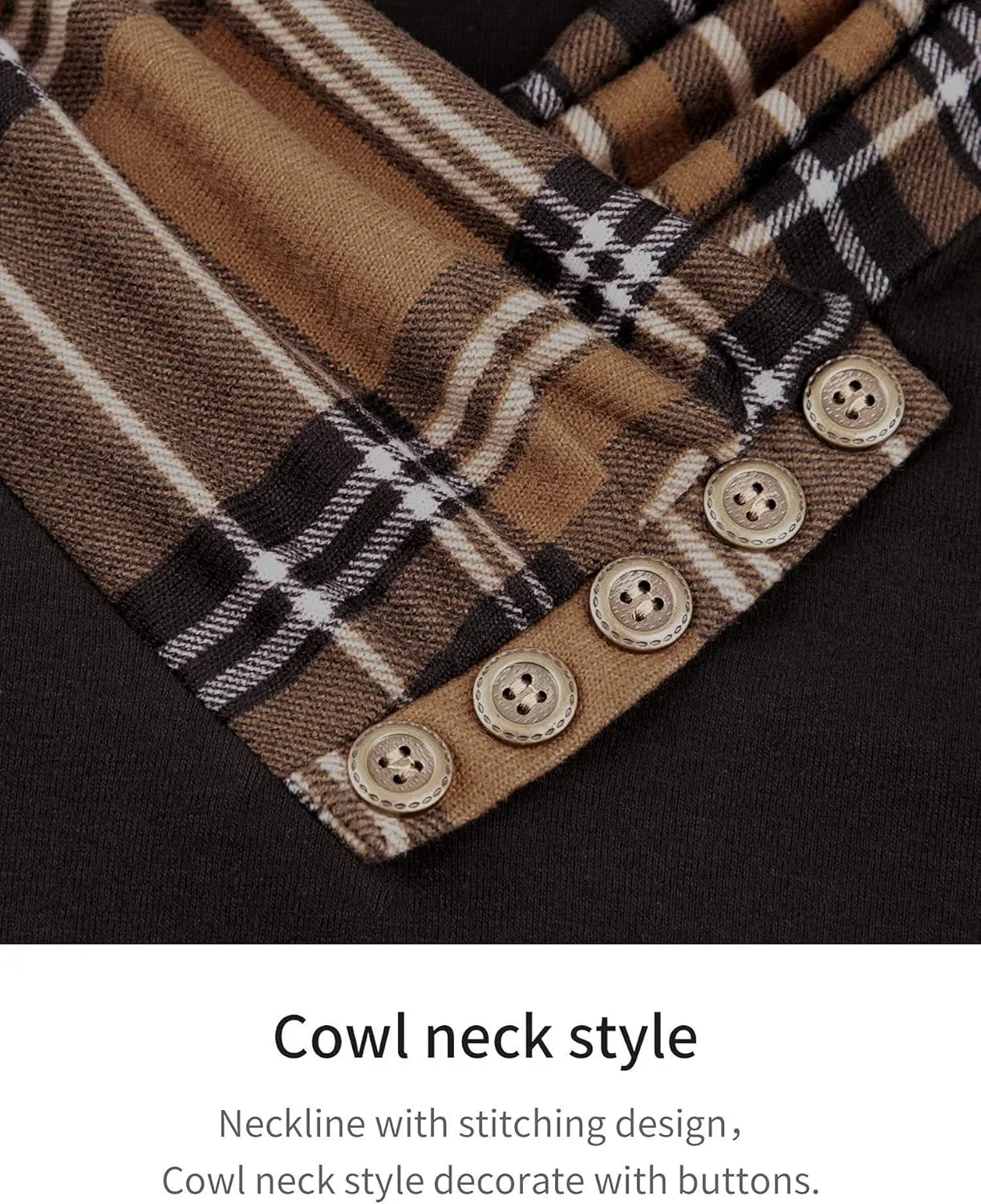 Cowl Neck Tunics Long Sleeve Patchwork Form Fitting Casual A-Line Top Blouse