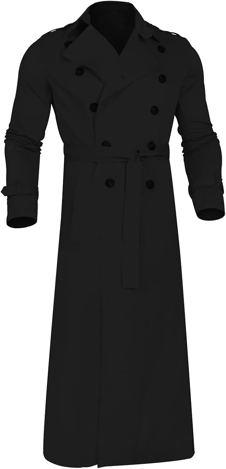 CRNTCEM Men's Long Trench Coat Winter Casual Notch Lapel Double Breasted Slim Fitted Oversized Windbreaker Jacket Outwears