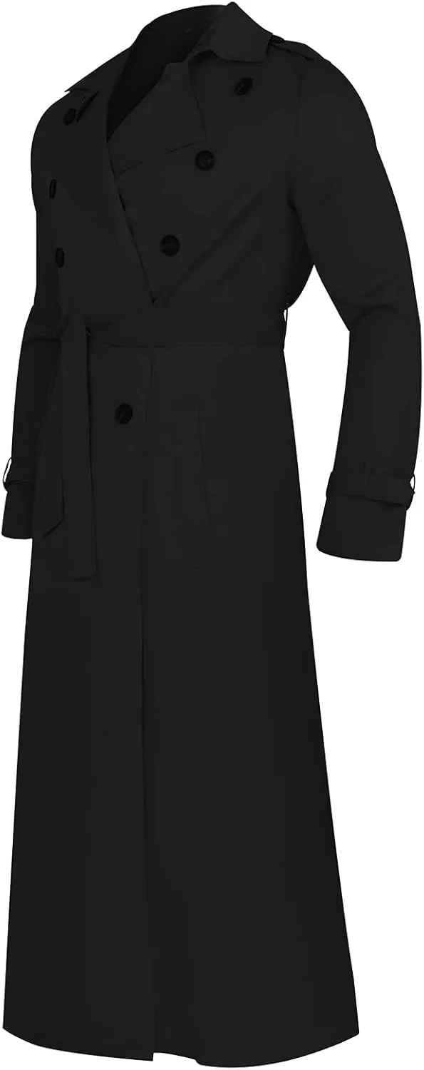 CRNTCEM Men's Long Trench Coat Winter Casual Notch Lapel Double Breasted Slim Fitted Oversized Windbreaker Jacket Outwears