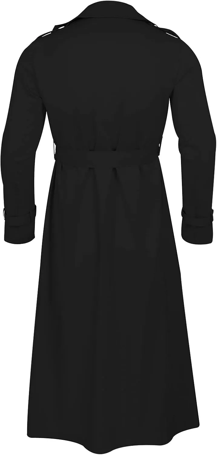 CRNTCEM Men's Long Trench Coat Winter Casual Notch Lapel Double Breasted Slim Fitted Oversized Windbreaker Jacket Outwears