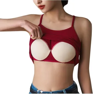 Crop Tops with Built in Bras for Women,Soft High Stretchy Crew Neck Spaghetti Strap Camisole Outfit 2025 New