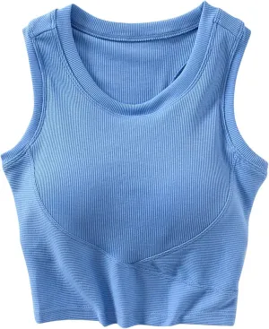 Cropped Sports Bras for Women Quick-Dry Padded Wirefree Workout Crop Cute Tank Tops Camisole Yoga Fitness Running Gym