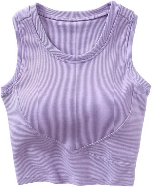 Cropped Sports Bras for Women Quick-Dry Padded Wirefree Workout Crop Cute Tank Tops Camisole Yoga Fitness Running Gym