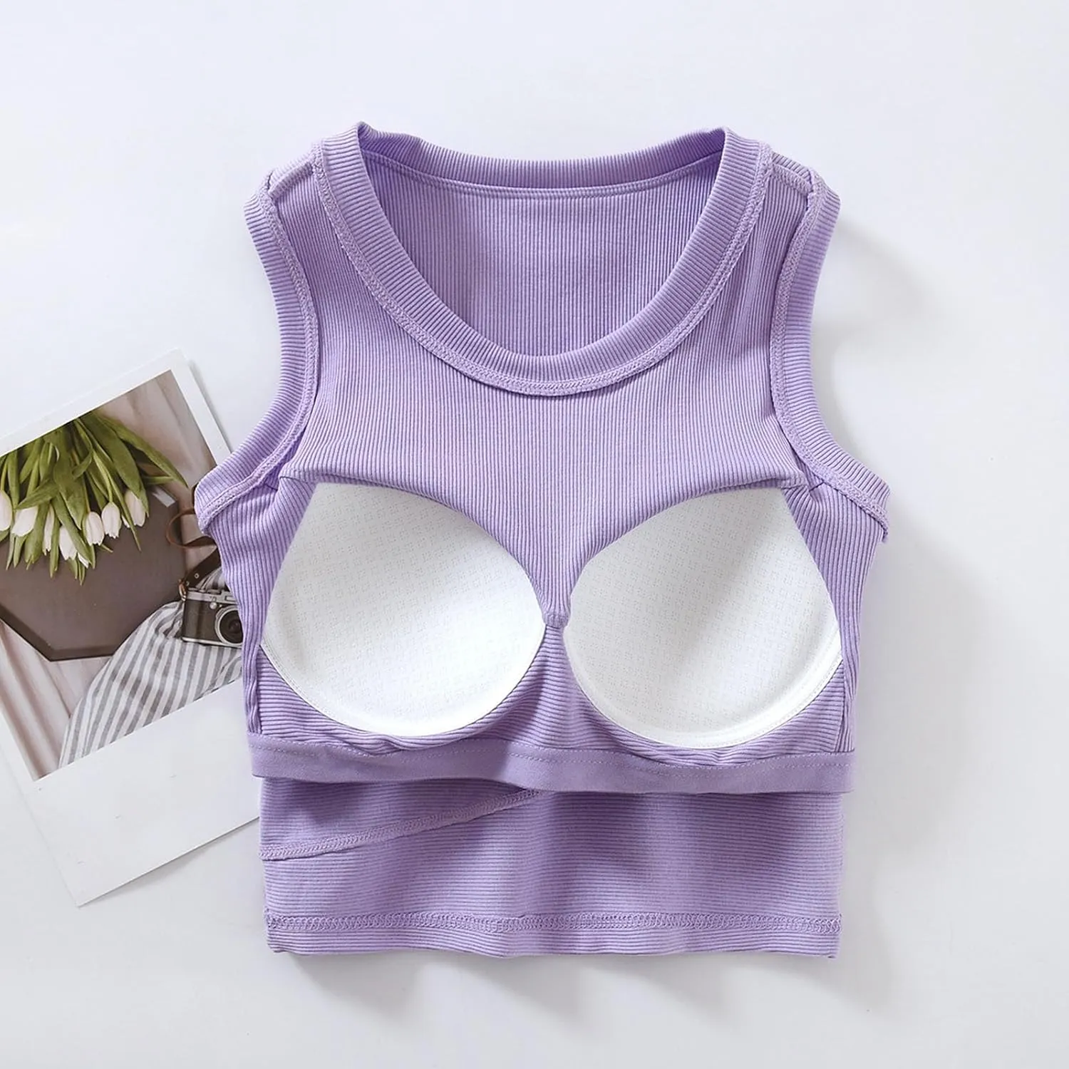 Cropped Sports Bras for Women Quick-Dry Padded Wirefree Workout Crop Cute Tank Tops Camisole Yoga Fitness Running Gym