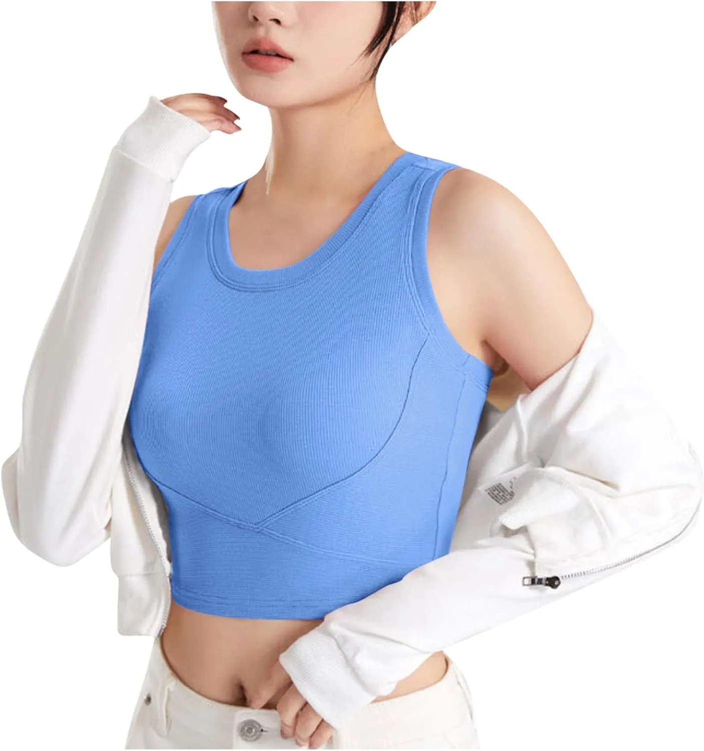 Cropped Sports Bras for Women Quick-Dry Padded Wirefree Workout Crop Cute Tank Tops Camisole Yoga Fitness Running Gym