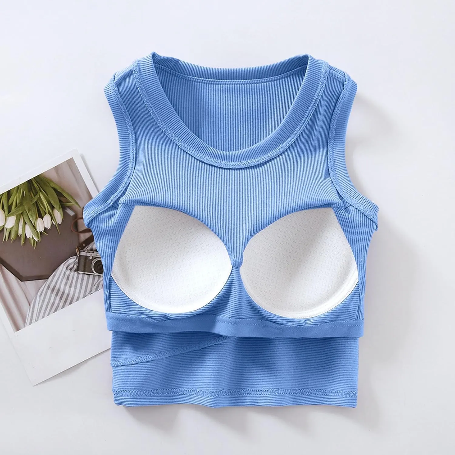 Cropped Sports Bras for Women Quick-Dry Padded Wirefree Workout Crop Cute Tank Tops Camisole Yoga Fitness Running Gym