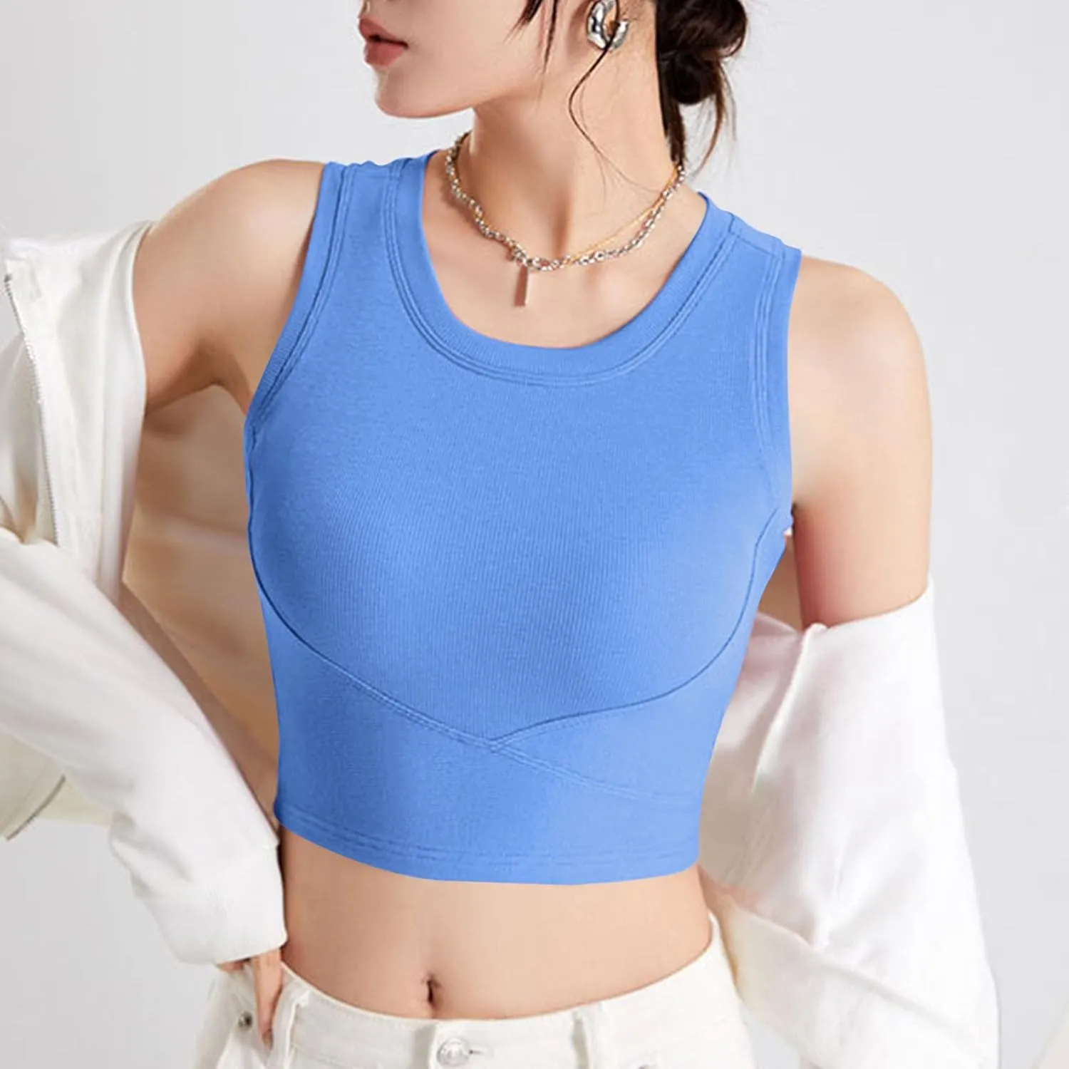 Cropped Sports Bras for Women Quick-Dry Padded Wirefree Workout Crop Cute Tank Tops Camisole Yoga Fitness Running Gym