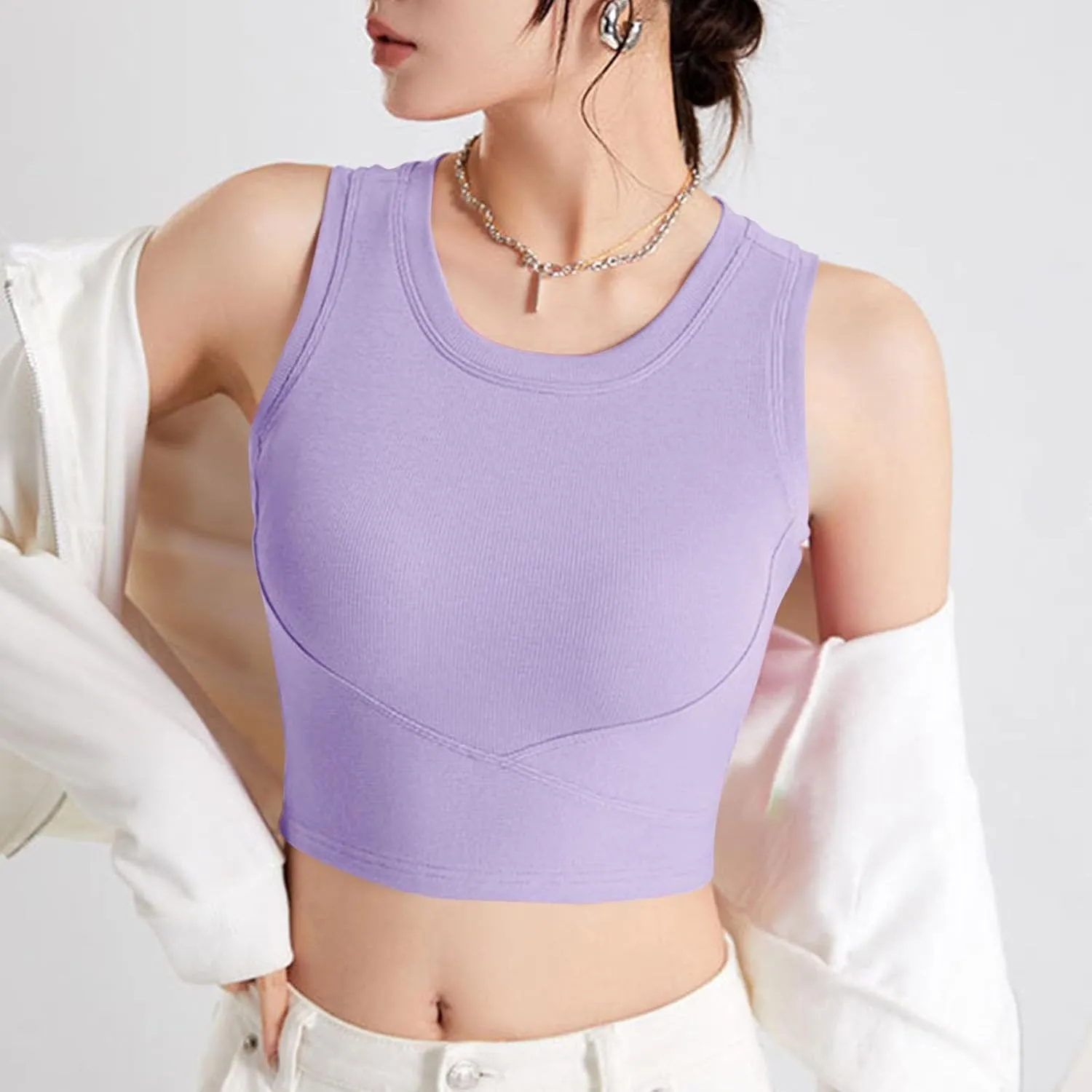 Cropped Sports Bras for Women Quick-Dry Padded Wirefree Workout Crop Cute Tank Tops Camisole Yoga Fitness Running Gym