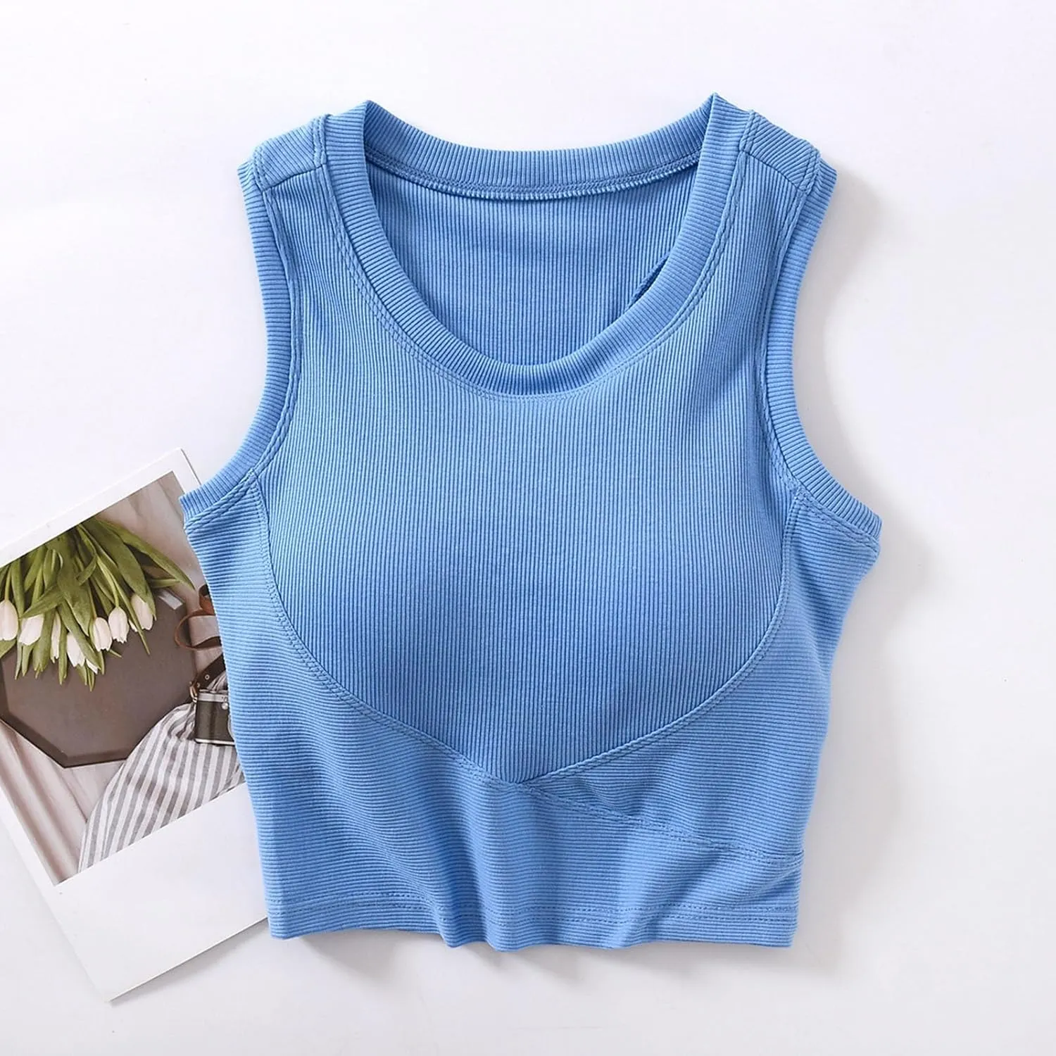 Cropped Sports Bras for Women Quick-Dry Padded Wirefree Workout Crop Cute Tank Tops Camisole Yoga Fitness Running Gym