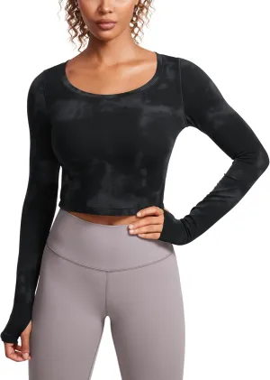 CRZ YOGA Butterluxe Long Sleeve Crop Tops for Women Slim Fit Workout Shirts Cropped Athletic Gym T-Shirts