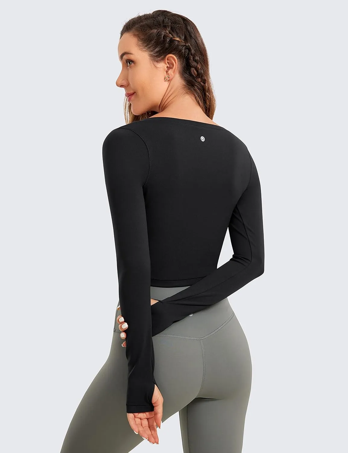 CRZ YOGA Butterluxe Long Sleeve Crop Tops for Women Slim Fit Workout Shirts Cropped Athletic Gym T-Shirts