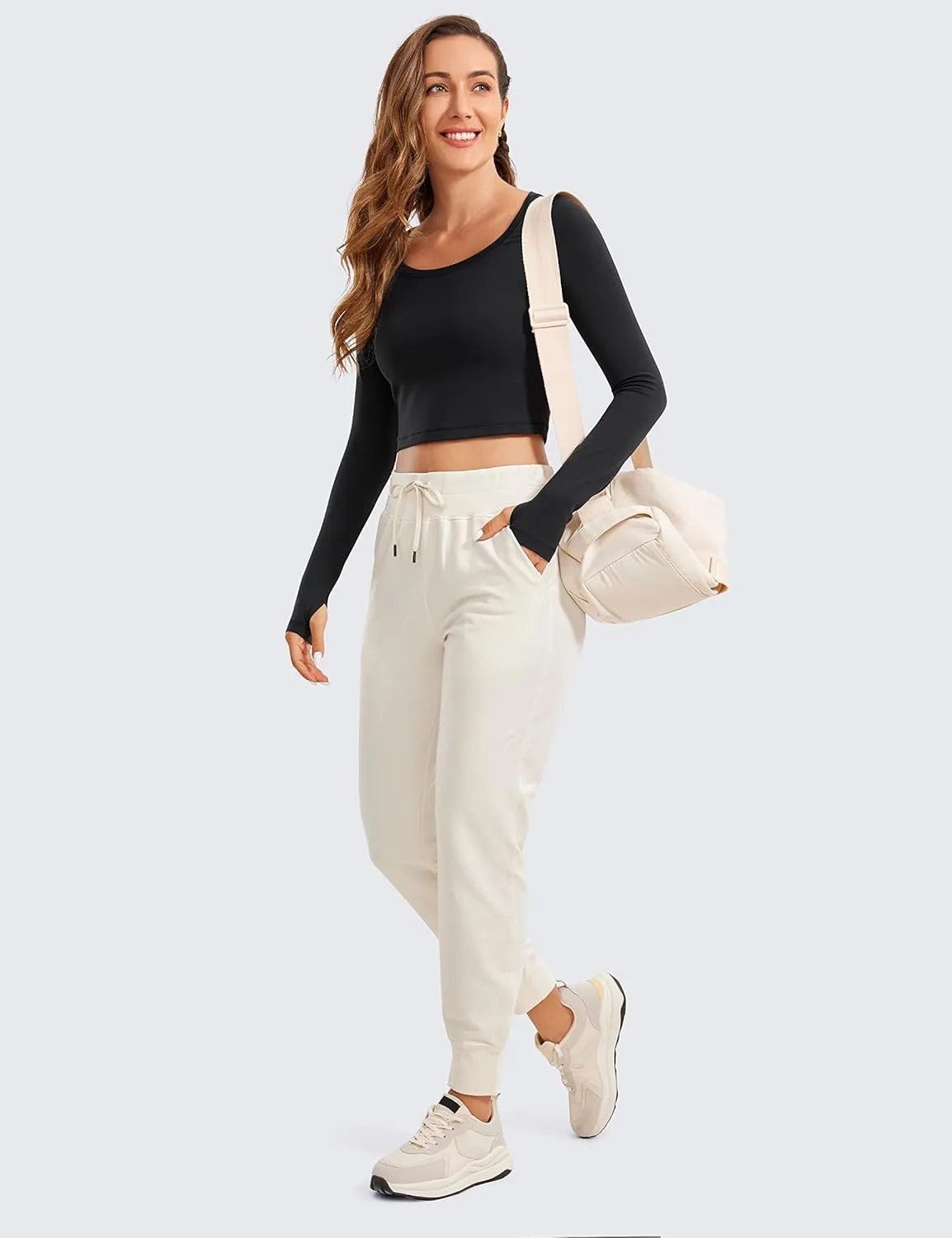 CRZ YOGA Butterluxe Long Sleeve Crop Tops for Women Slim Fit Workout Shirts Cropped Athletic Gym T-Shirts
