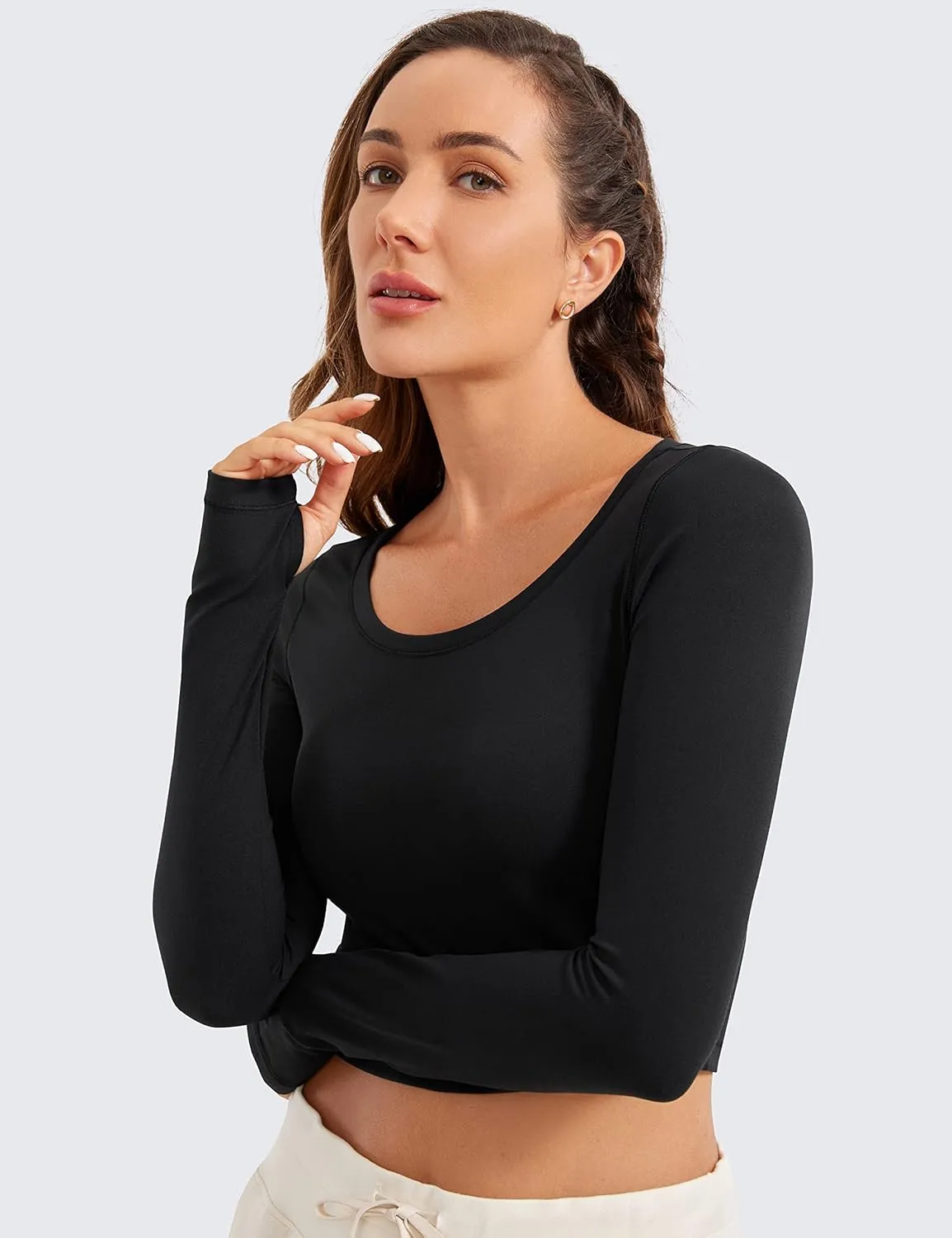 CRZ YOGA Butterluxe Long Sleeve Crop Tops for Women Slim Fit Workout Shirts Cropped Athletic Gym T-Shirts
