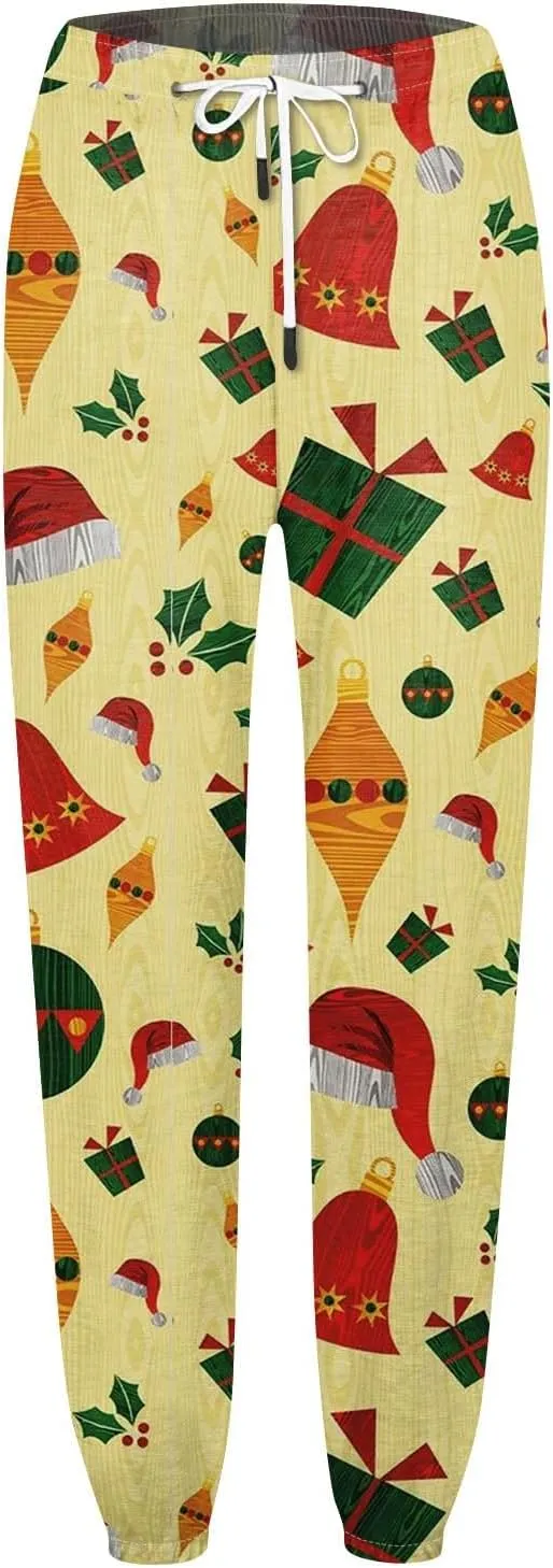 Cute Christmas Pants for Women Cute Snowman Printed Drawstring Joggers Pants for Girls Baggy High Waisted Sweatpants