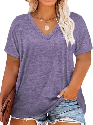 DOLNINE Plus-Size Tops for Women Short Sleeve Color Block Casual T-Shirts Tunics