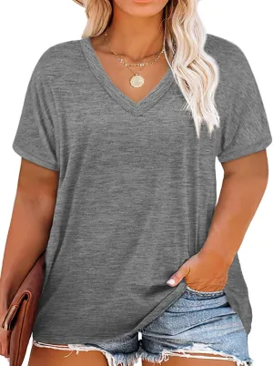 DOLNINE Plus-Size Tops for Women Short Sleeve Color Block Casual T-Shirts Tunics
