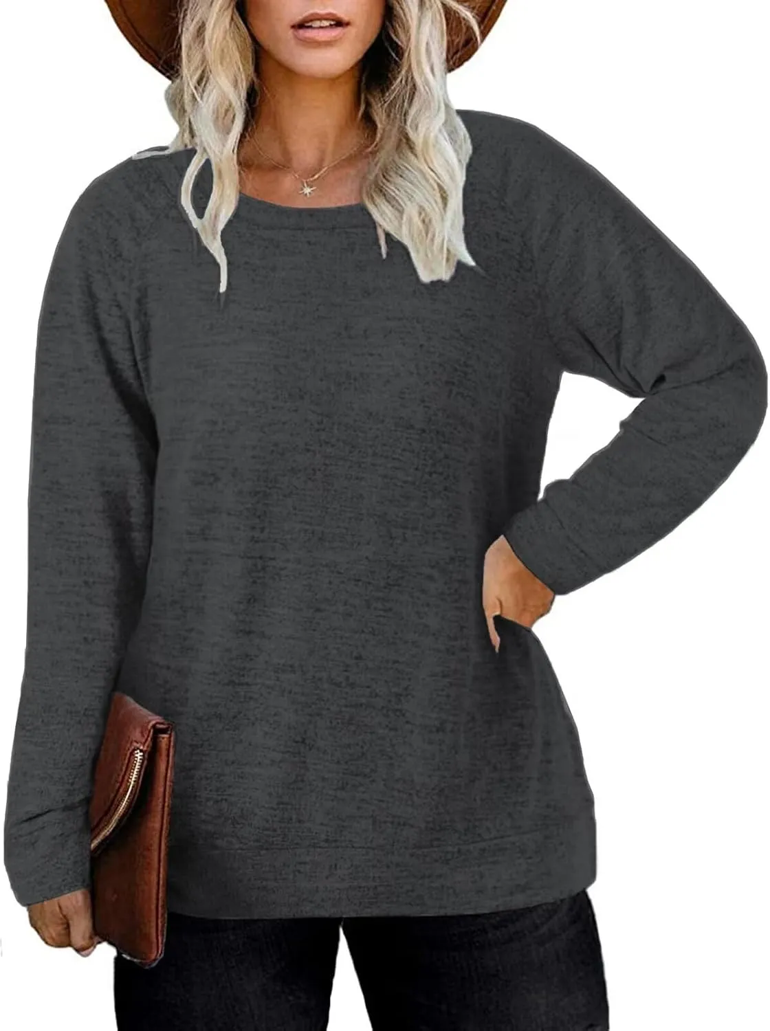 DOLNINE Women's-Plus-Size-Sweatshirts Long Sleeve Tops Crewneck Shirts Casual Tunics XL-4XL