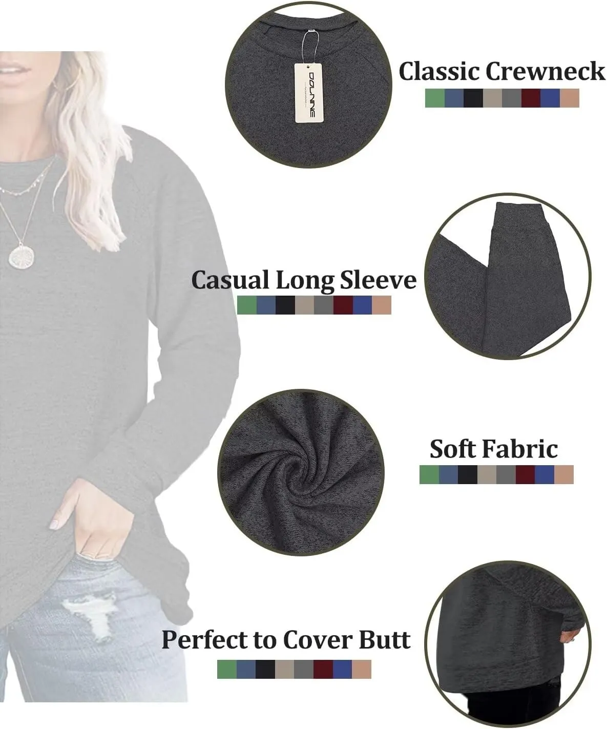 DOLNINE Women's-Plus-Size-Sweatshirts Long Sleeve Tops Crewneck Shirts Casual Tunics XL-4XL