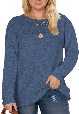 DOLNINE Women's-Plus-Size-Sweatshirts Long Sleeve Tops Crewneck Shirts Casual Tunics XL-4XL