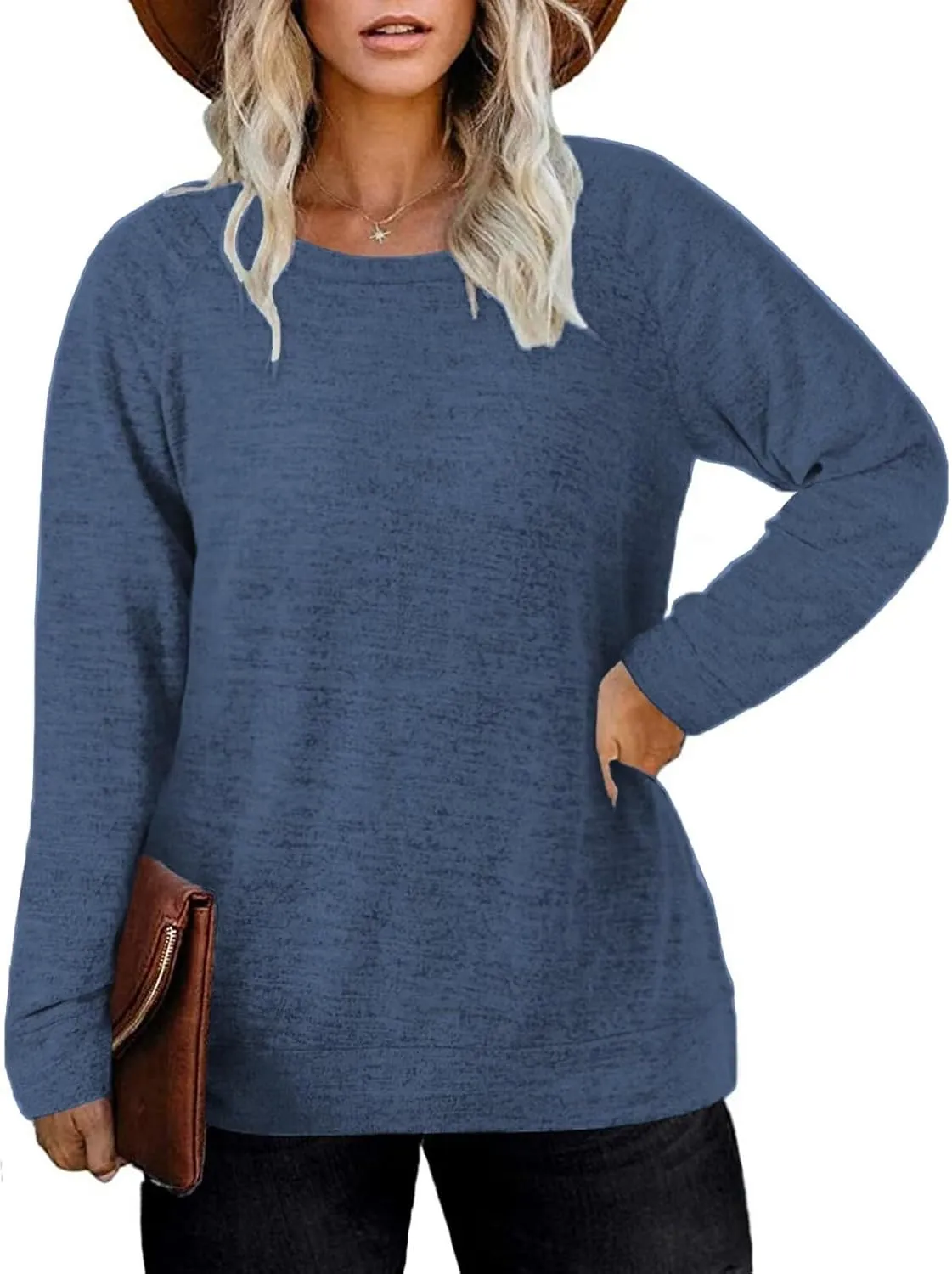 DOLNINE Women's-Plus-Size-Sweatshirts Long Sleeve Tops Crewneck Shirts Casual Tunics XL-4XL