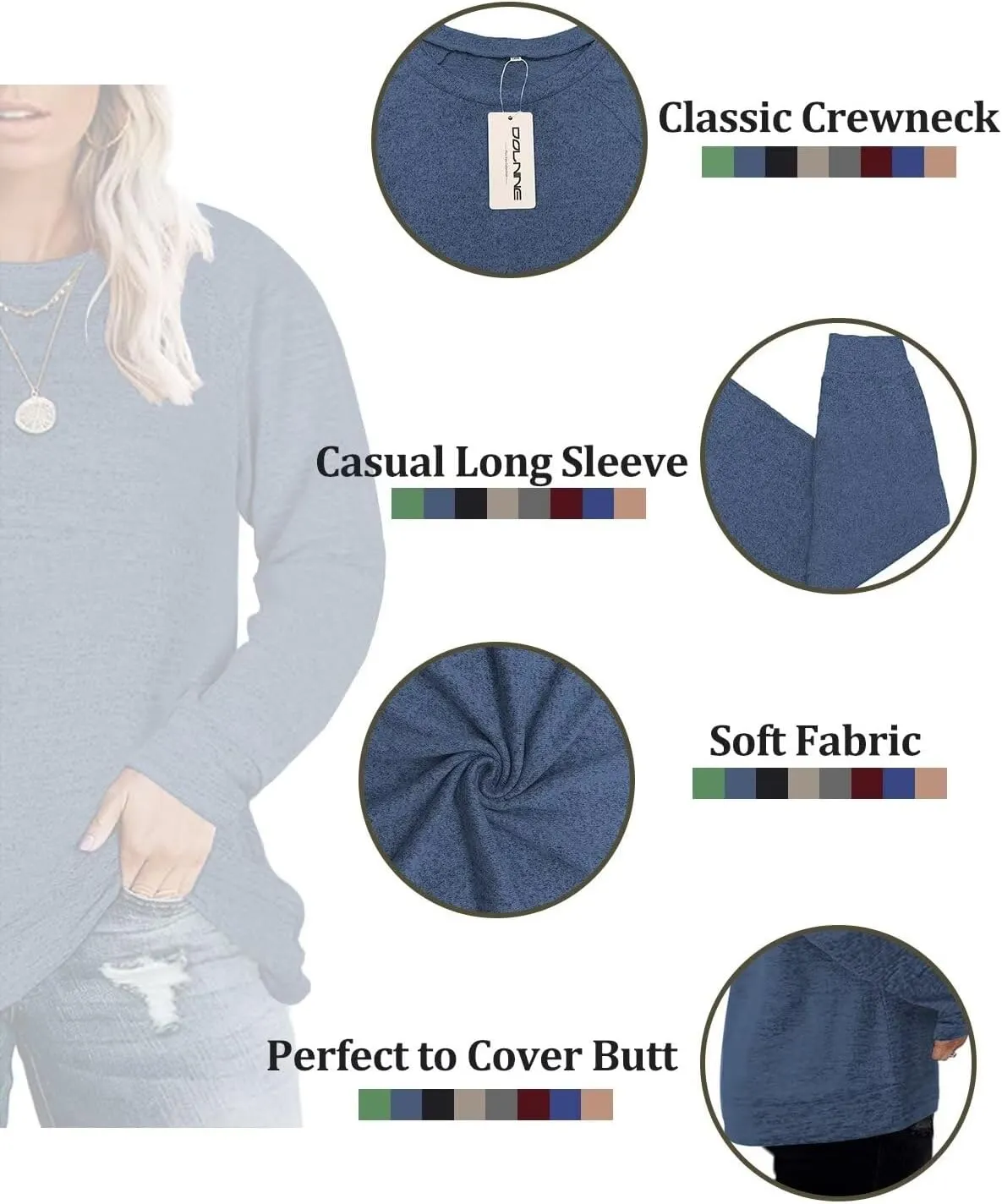 DOLNINE Women's-Plus-Size-Sweatshirts Long Sleeve Tops Crewneck Shirts Casual Tunics XL-4XL