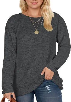 DOLNINE Women's-Plus-Size-Sweatshirts Long Sleeve Tops Crewneck Shirts Casual Tunics XL-4XL