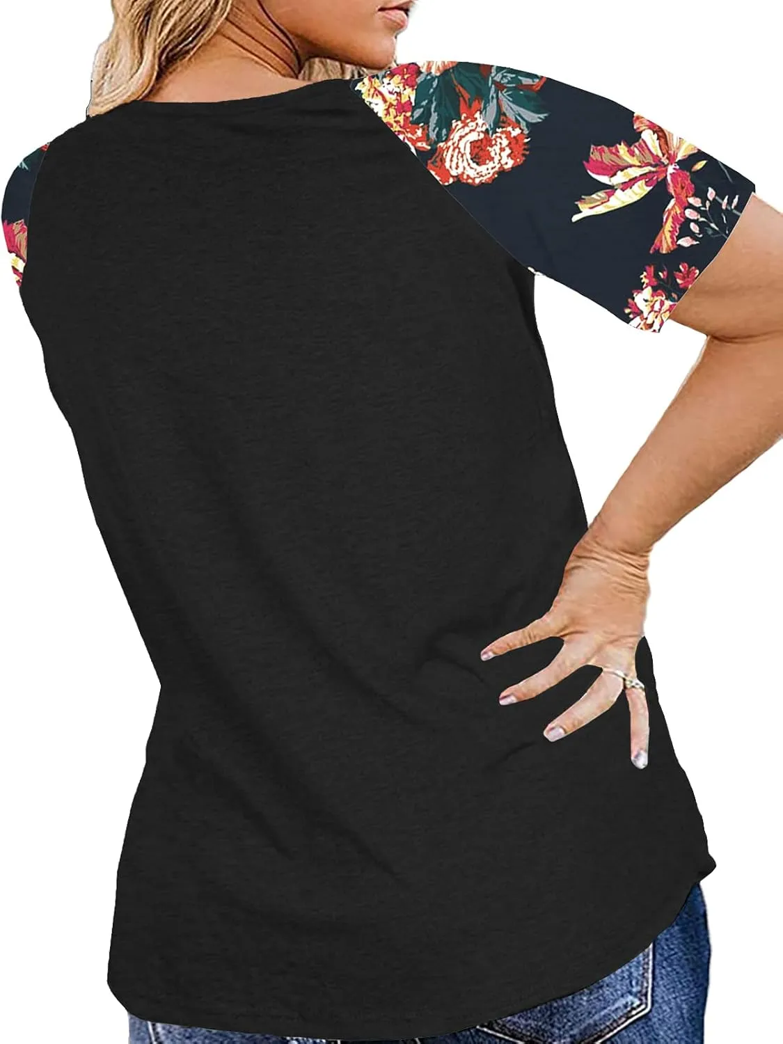 DOLNINE Women's Plus Size Tops Striped Raglan Tee Shirts Casual Tunics Blouses