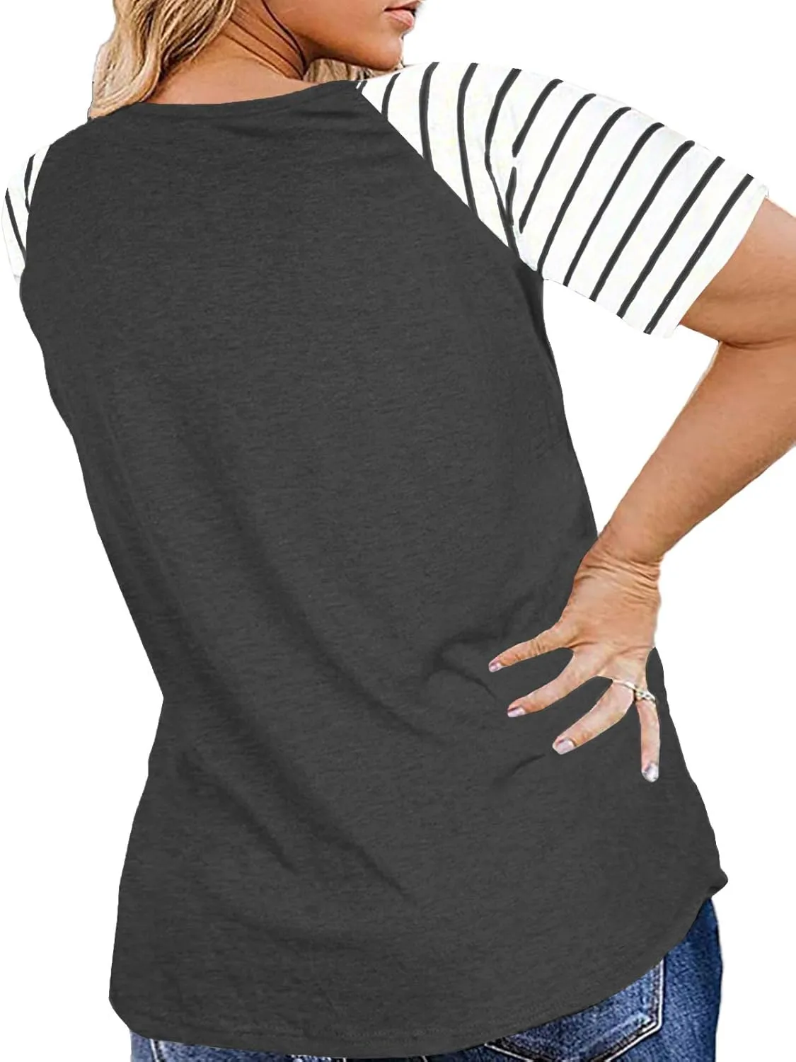 DOLNINE Women's Plus Size Tops Striped Raglan Tee Shirts Casual Tunics Blouses