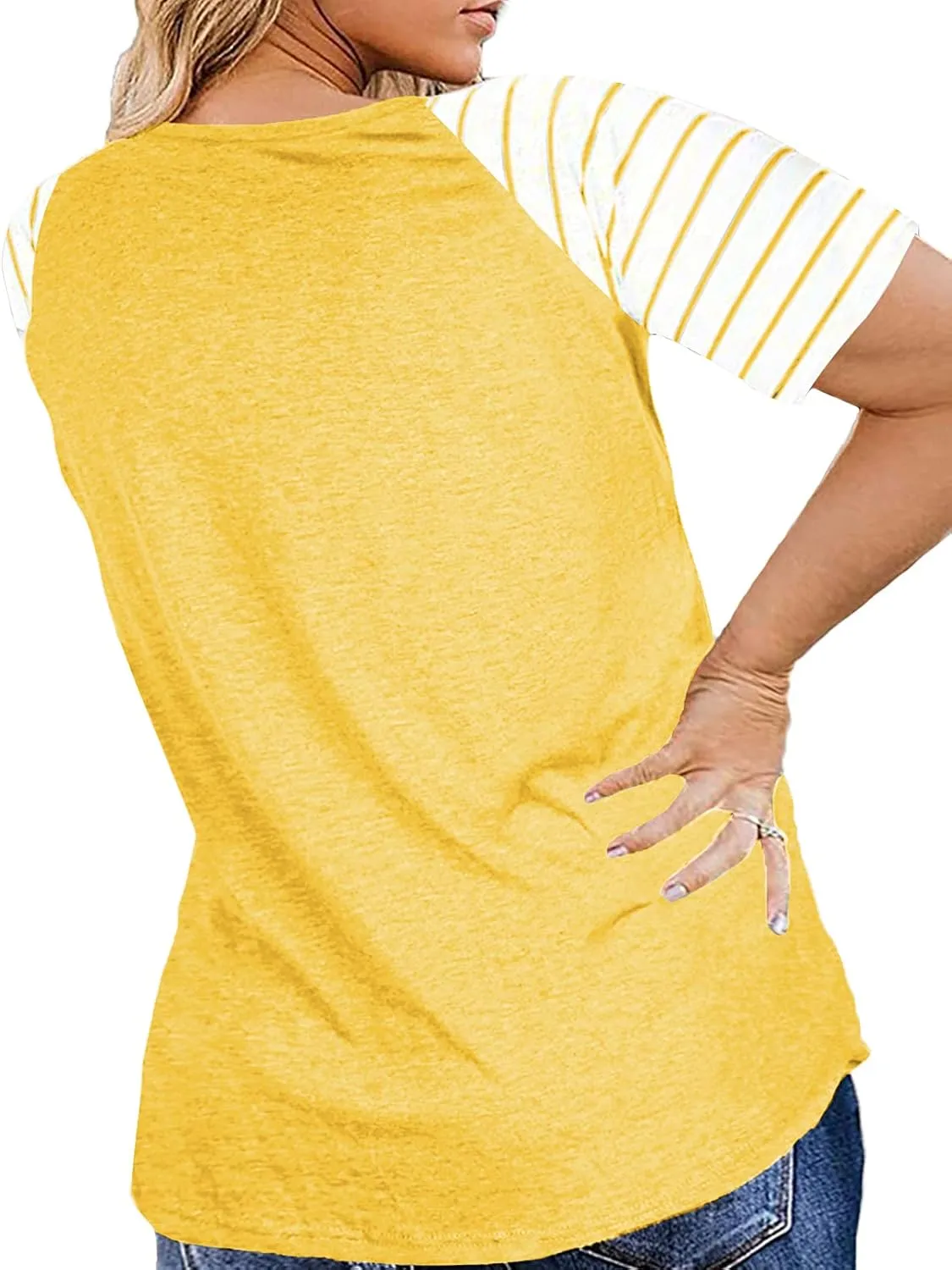 DOLNINE Women's Plus Size Tops Striped Raglan Tee Shirts Casual Tunics Blouses