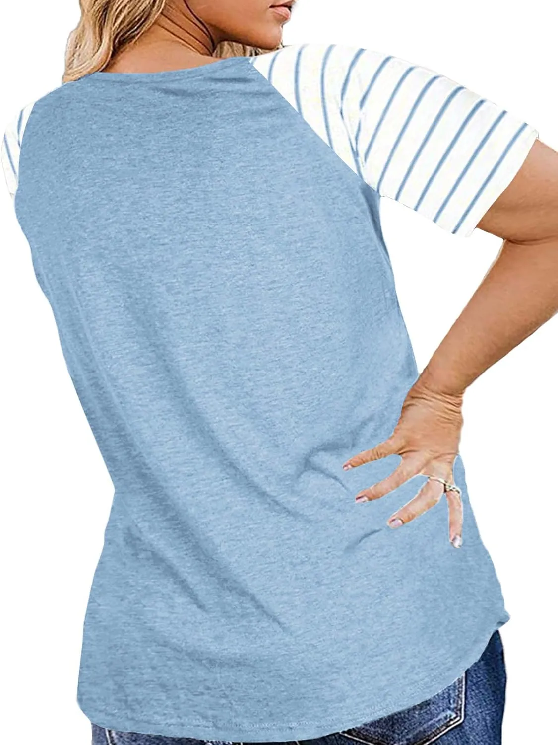 DOLNINE Women's Plus Size Tops Striped Raglan Tee Shirts Casual Tunics Blouses
