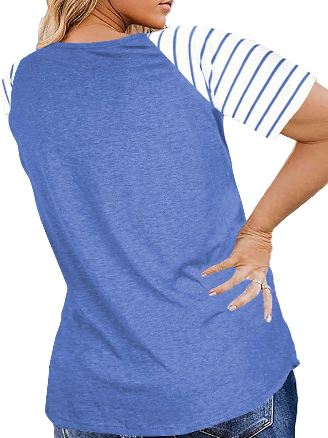 DOLNINE Women's Plus Size Tops Striped Raglan Tee Shirts Casual Tunics Blouses