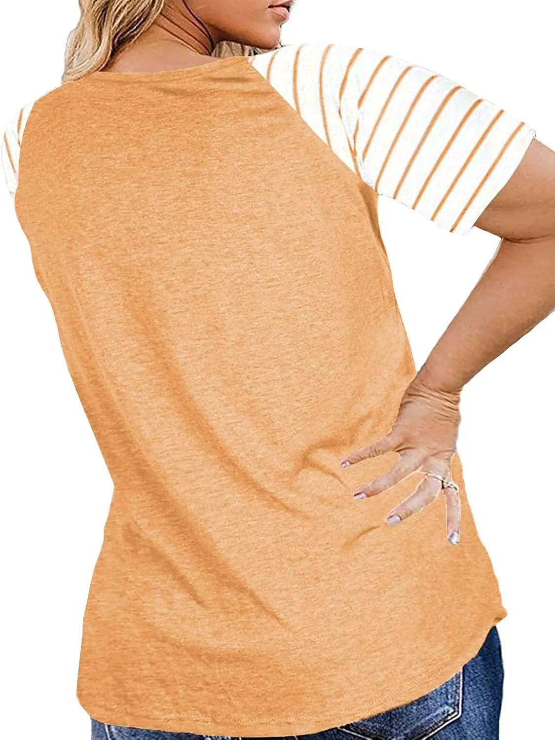 DOLNINE Women's Plus Size Tops Striped Raglan Tee Shirts Casual Tunics Blouses
