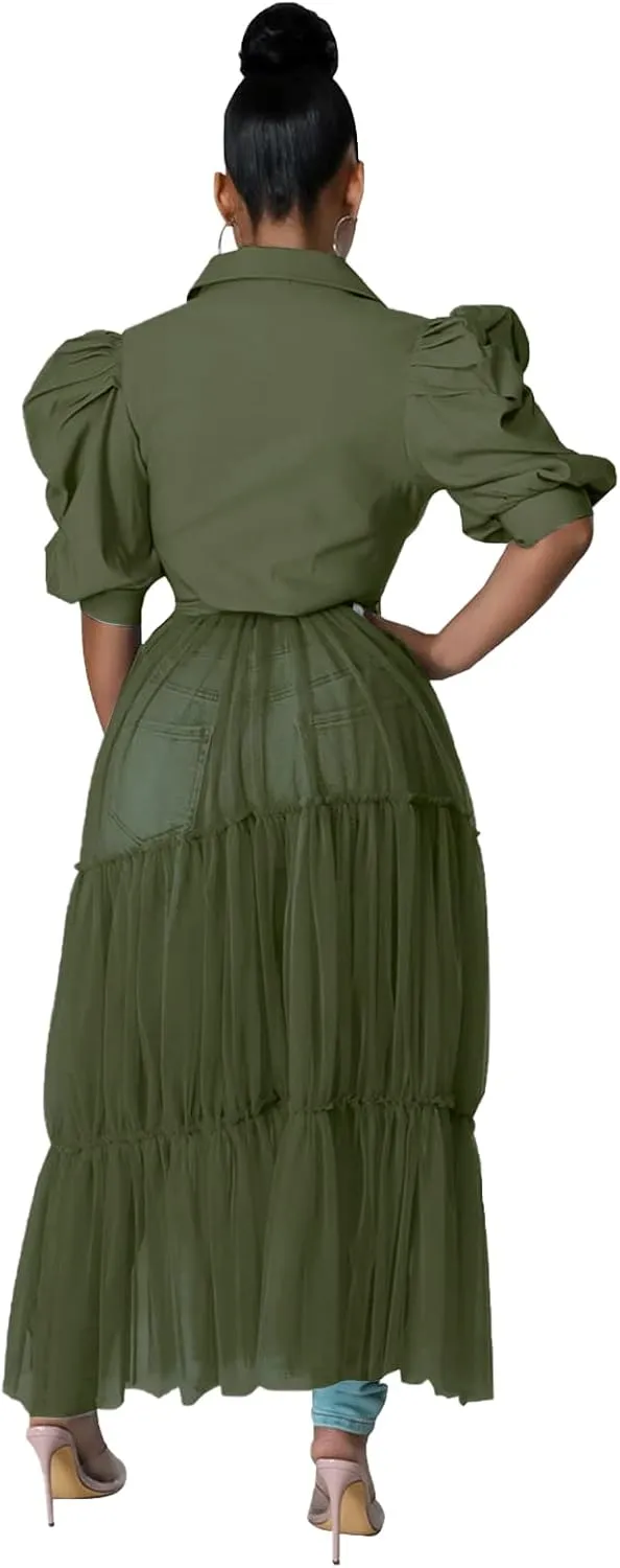 Ekaliy Women Sexy Short Sleeve Bodycon High Low Asymmetrical Ruffle Tunics Blouse Shirt Top Dress