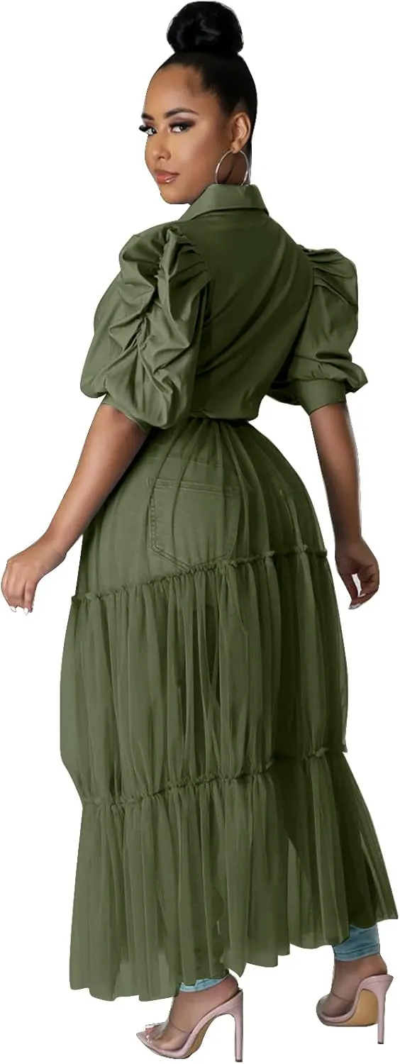 Ekaliy Women Sexy Short Sleeve Bodycon High Low Asymmetrical Ruffle Tunics Blouse Shirt Top Dress