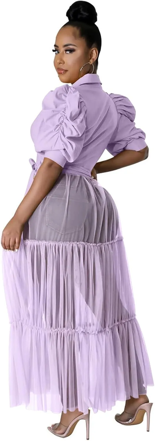 Ekaliy Women Sexy Short Sleeve Bodycon High Low Asymmetrical Ruffle Tunics Blouse Shirt Top Dress