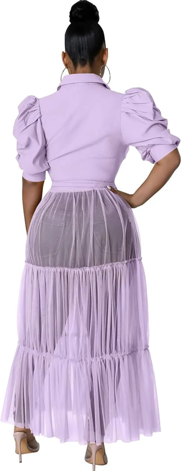 Ekaliy Women Sexy Short Sleeve Bodycon High Low Asymmetrical Ruffle Tunics Blouse Shirt Top Dress