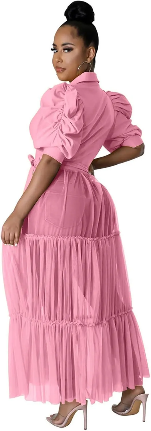 Ekaliy Women Sexy Short Sleeve Bodycon High Low Asymmetrical Ruffle Tunics Blouse Shirt Top Dress