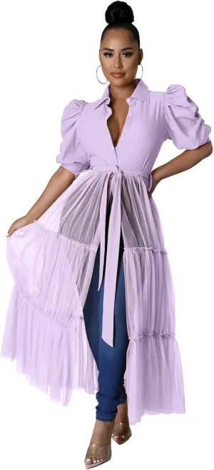 Ekaliy Women Sexy Short Sleeve Bodycon High Low Asymmetrical Ruffle Tunics Blouse Shirt Top Dress