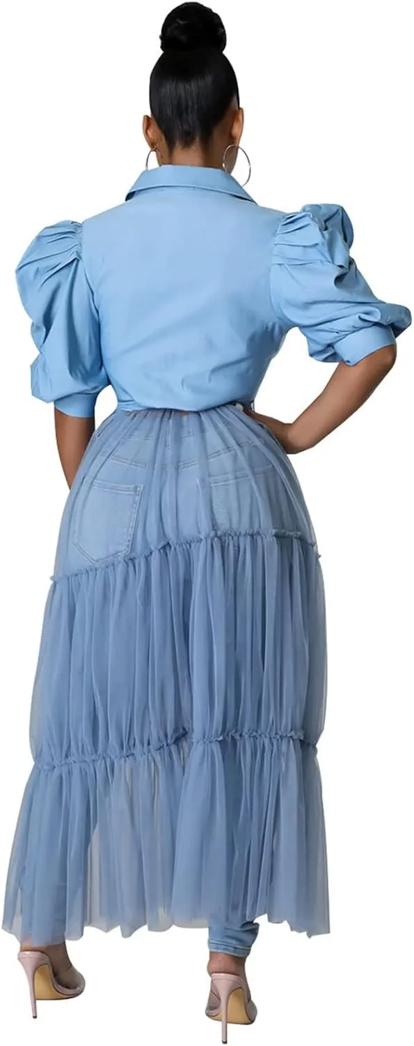 Ekaliy Women Sexy Short Sleeve Bodycon High Low Asymmetrical Ruffle Tunics Blouse Shirt Top Dress