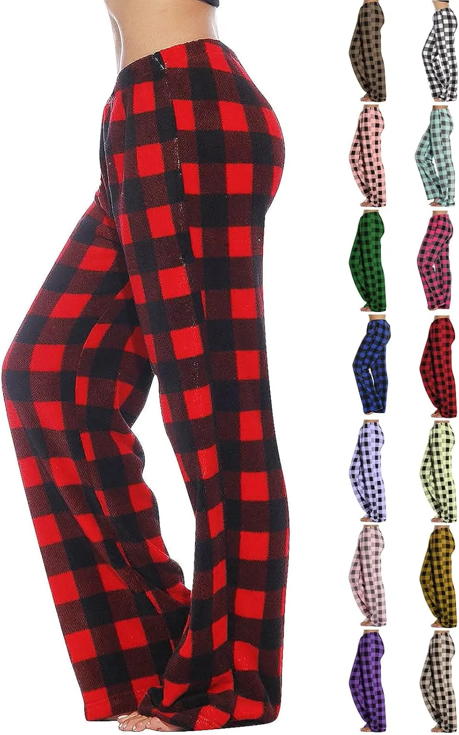 Flannel Buffalo Plaid Pajama Pants Women Comfy Warm Plaid Pj Pants Fuzzy Wide Leg Lounge Pants Pajamas Bottoms