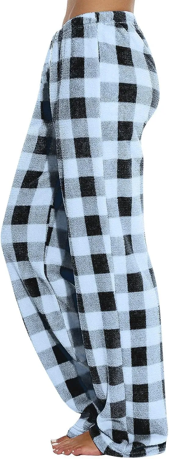 Flannel Buffalo Plaid Pajama Pants Women Comfy Warm Plaid Pj Pants Fuzzy Wide Leg Lounge Pants Pajamas Bottoms