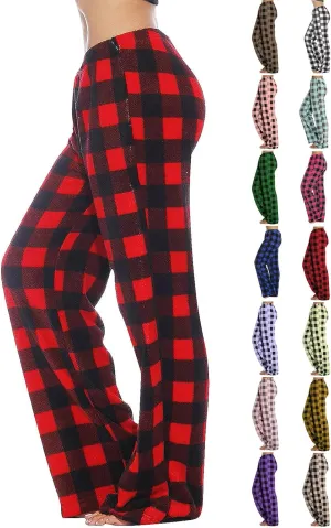 Flannel Buffalo Plaid Pajama Pants Women Comfy Warm Plaid Pj Pants Fuzzy Wide Leg Lounge Pants Pajamas Bottoms