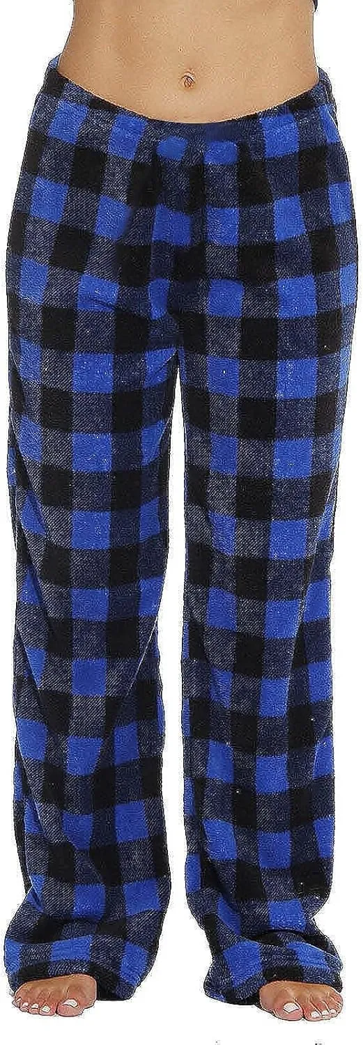 Flannel Buffalo Plaid Pajama Pants Women Comfy Warm Plaid Pj Pants Fuzzy Wide Leg Lounge Pants Pajamas Bottoms