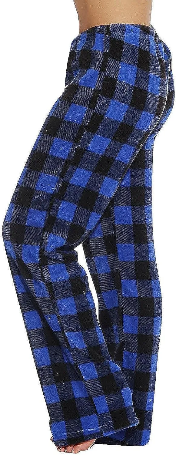 Flannel Buffalo Plaid Pajama Pants Women Comfy Warm Plaid Pj Pants Fuzzy Wide Leg Lounge Pants Pajamas Bottoms