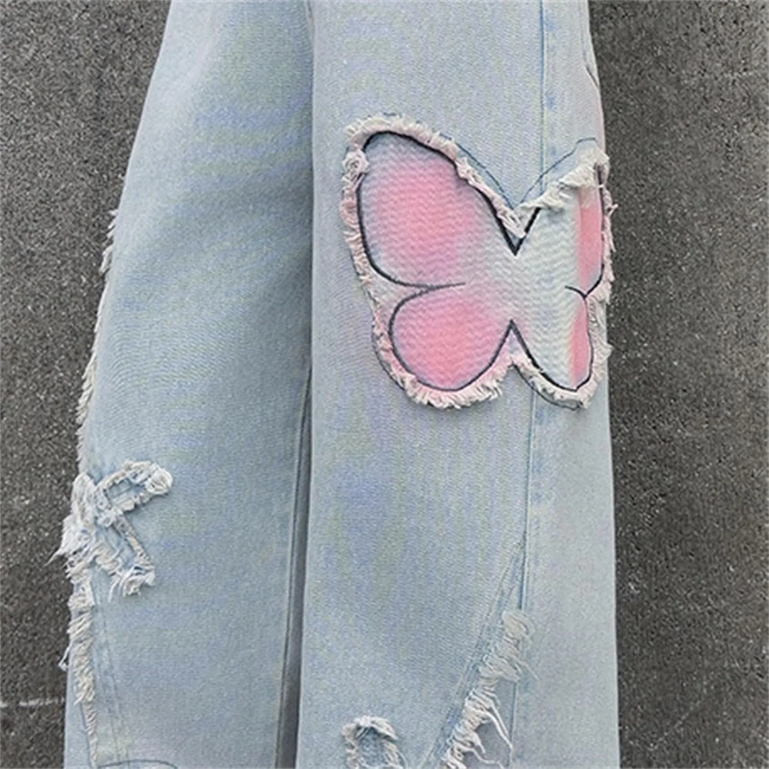 Girls Ripped Straight Leg Baggy Jeans Kids Baggy Pants Denim Trousers Pants Vintage Plain Jean Casual Joggers Streetwear