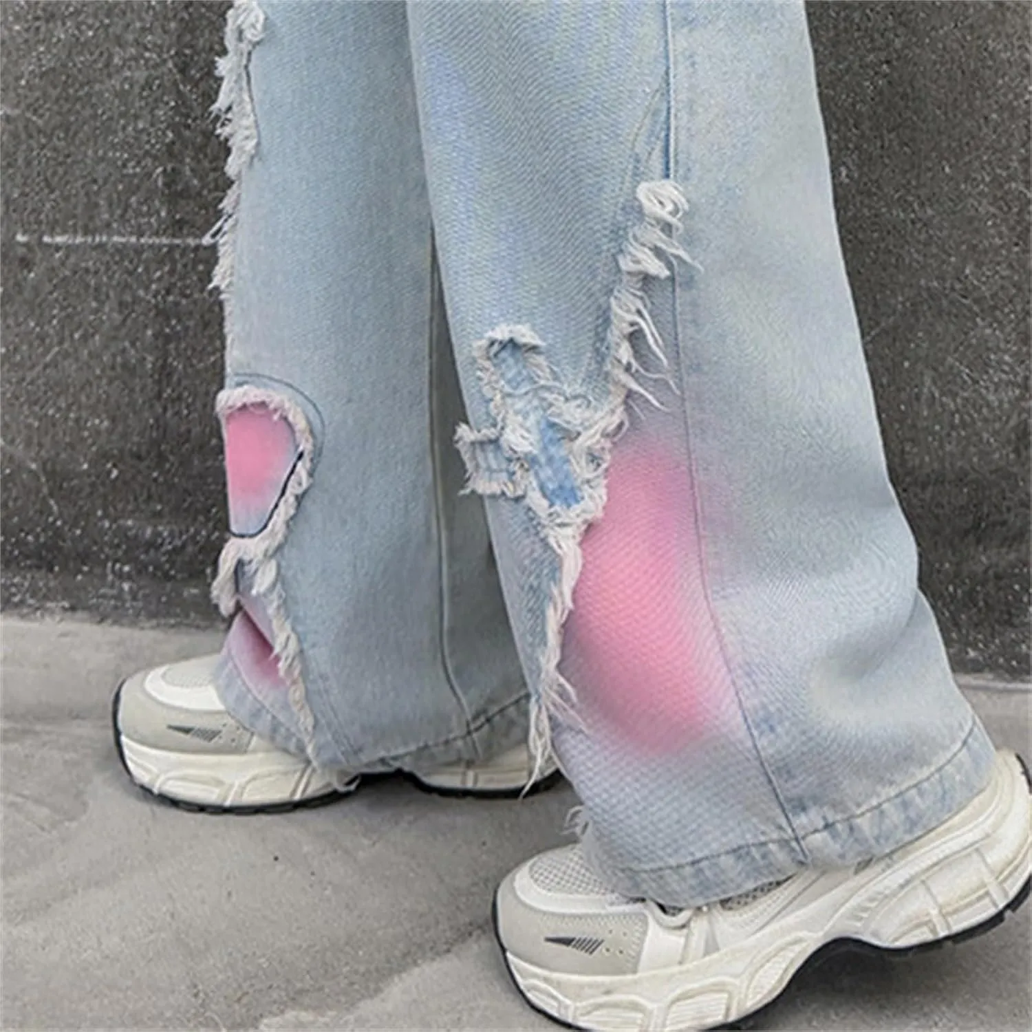 Girls Ripped Straight Leg Baggy Jeans Kids Baggy Pants Denim Trousers Pants Vintage Plain Jean Casual Joggers Streetwear