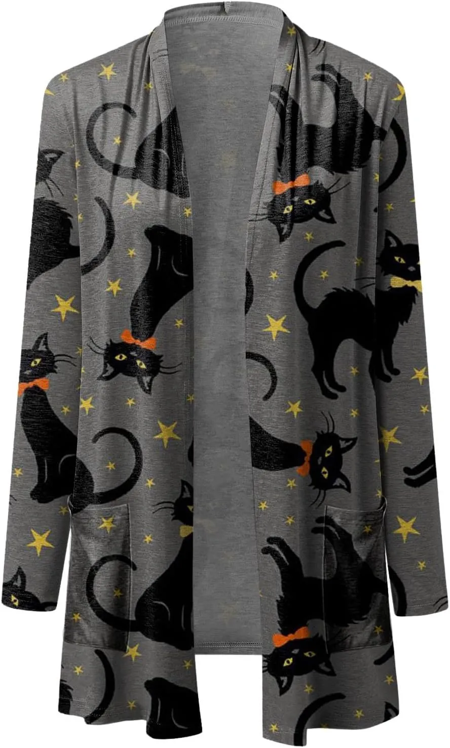 Halloween Cardigan for Women Fall Fashion 2023 Pumpkin Cat Print Open Front Long Cardigan Knitted Sweater Outwear Coat