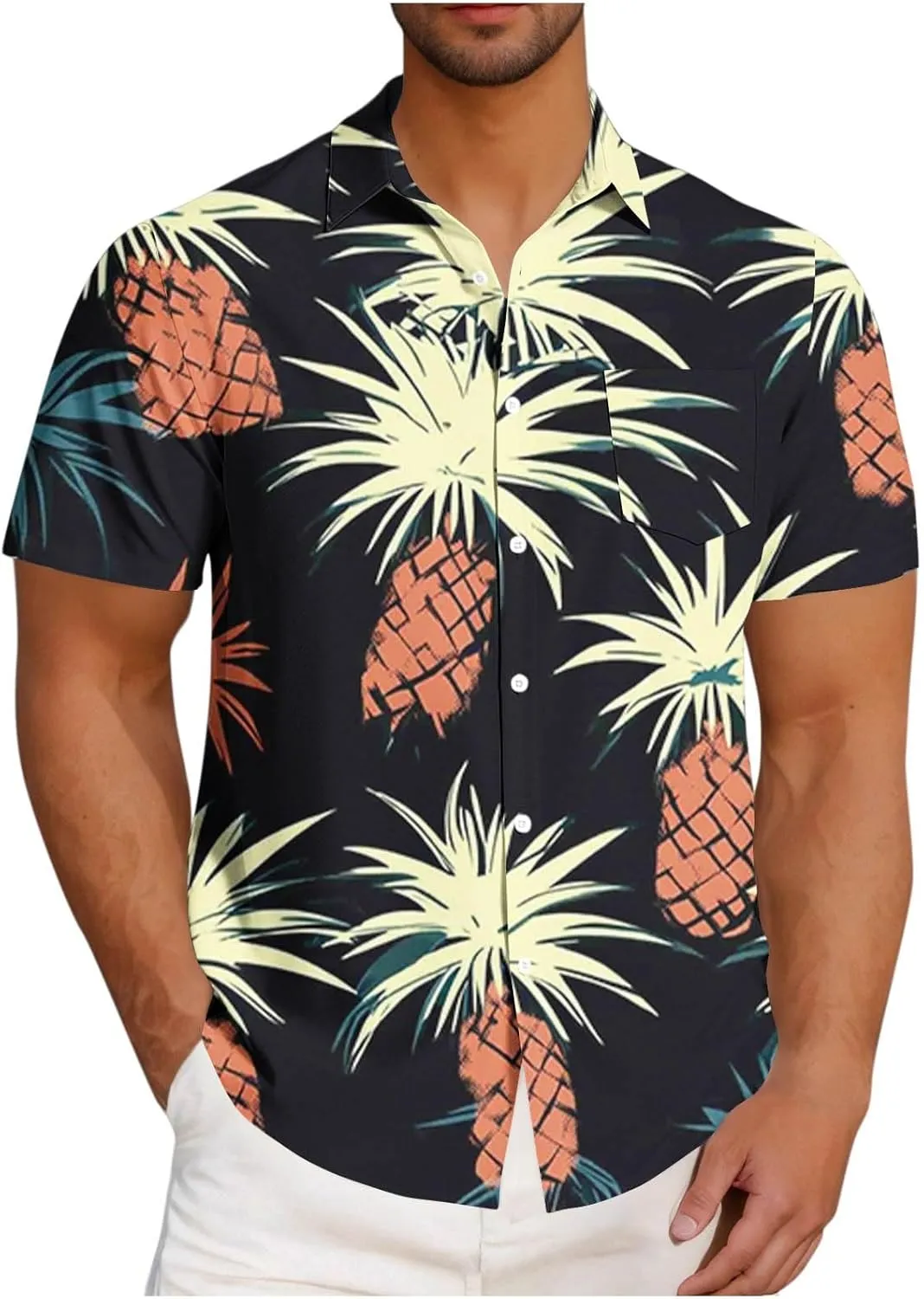 Hawaiian Cardigan Beach Tee Shirts for Mens Winter Fall Short Sleeve High Neck Loose Fit Tee Shirt Tops Mens 2025